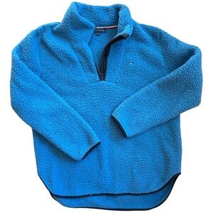 Tommy Hilfiger Quarter-Zip Faux Sherpa Oversized Pullover Jacket Blue